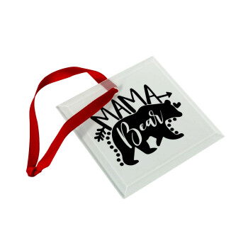 Mama Bear, Στολίδι Χριστουγεννιάτικο στολίδι γυάλινο τετράγωνο 9x9cm