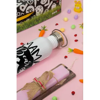 Mama Bear, Πασχαλινή Λαμπάδα με παγούρι μεταλλικό (620ml, stainless steel) & κερί αρωματικό πλακέ (30cm) (ΡΟΖ)