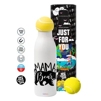 Mama Bear, Tennis ball Metal mug thermos White, double wall, 550ml