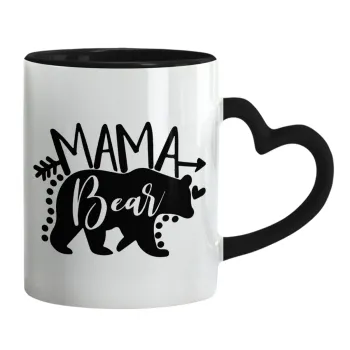 Mama Bear, Mug heart black handle, ceramic, 330ml