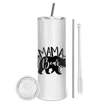 Mama Bear, Tumbler ποτήρι θερμό από ανοξείδωτο ατσάλι 600ml, με μεταλλικό καλαμάκι & βούρτσα καθαρισμού