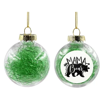 Mama Bear, Στολίδι Χριστουγεννιάτικη μπάλα δένδρου διάφανη με πράσινο γέμισμα 8cm
