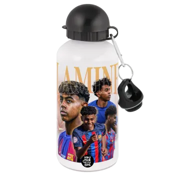 lamine yamal FCB, Metal water bottle, White, aluminum 500ml