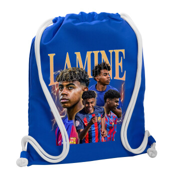 lamine yamal FCB, Τσάντα πλάτης πουγκί GYMBAG Μπλε, με τσέπη (40x48cm) & χονδρά κορδόνια