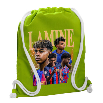 lamine yamal FCB, Τσάντα πλάτης πουγκί GYMBAG LIME GREEN, με τσέπη (40x48cm) & χονδρά κορδόνια
