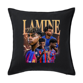 lamine yamal FCB, Μαξιλάρι καναπέ Μαύρο 100% βαμβάκι, περιέχεται το γέμισμα (50x50cm)