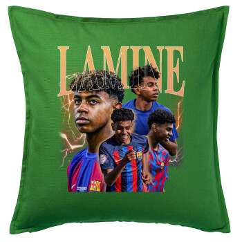 lamine yamal FCB, Μαξιλάρι καναπέ Πράσινο 100% βαμβάκι, περιέχεται το γέμισμα (50x50cm)