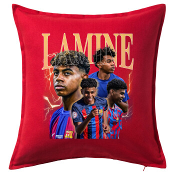 lamine yamal FCB, Μαξιλάρι καναπέ Κόκκινο 100% βαμβάκι, περιέχεται το γέμισμα (50x50cm)