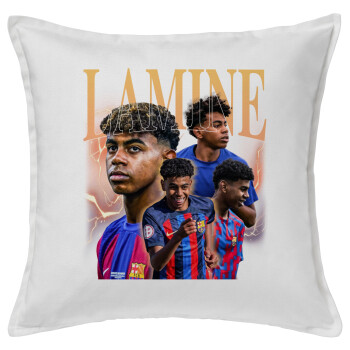 lamine yamal FCB, Μαξιλάρι καναπέ ΛΕΥΚΟ 100% βαμβάκι, περιέχεται το γέμισμα (50x50cm)