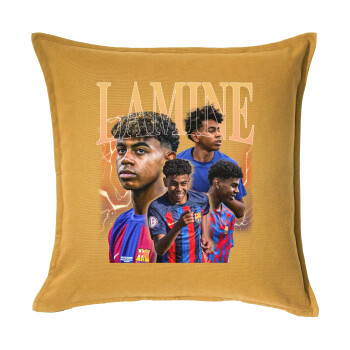 lamine yamal FCB, Μαξιλάρι καναπέ Κίτρινο 100% βαμβάκι, περιέχεται το γέμισμα (50x50cm)