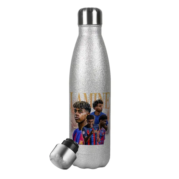 lamine yamal FCB — Metallic Glitter Silver Thermos Flask (Stainless steel), double-walled, 500ml