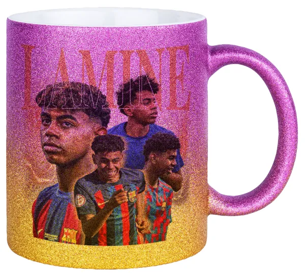 lamine yamal FCB — Κούπα Χρυσή/Ροζ Glitter, κεραμική, 330ml