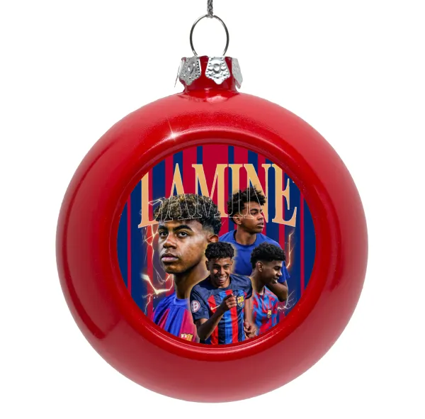 lamine yamal FCB — Στολίδι Χριστουγεννιάτικη μπάλα δένδρου Κόκκινη 8cm