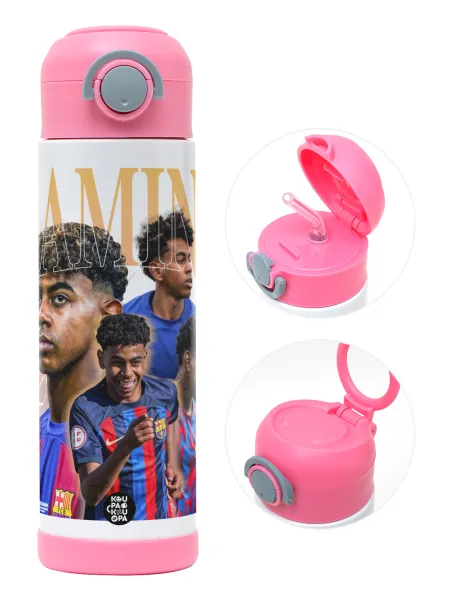 lamine yamal FCB — Παιδικό παγούρι θερμό, ανοξείδωτο, με καλαμάκι ασφαλείας, ΡΟΖ (500ml)