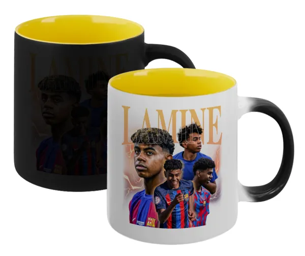 lamine yamal FCB — Magic mug with yellow interior, ceramic, 330ml, changes colour with hot drinks