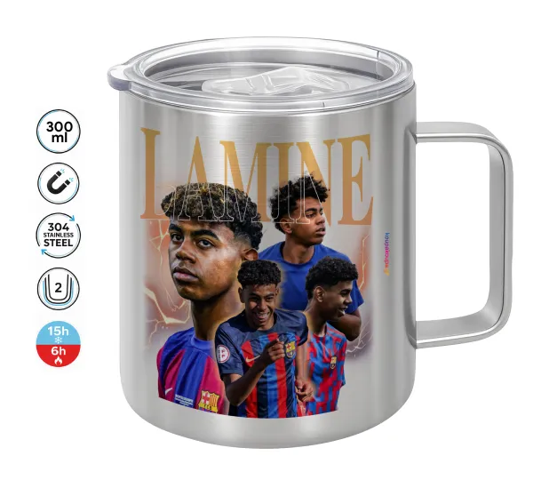 lamine yamal FCB — Double-walled stainless steel mug 300ml with temperature-retaining lid