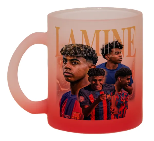 lamine yamal FCB — Κούπα γυάλινη δίχρωμη με βάση το κόκκινο ματ, 330ml