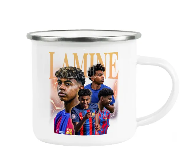 lamine yamal FCB — Metallic enamel cup white 360ml