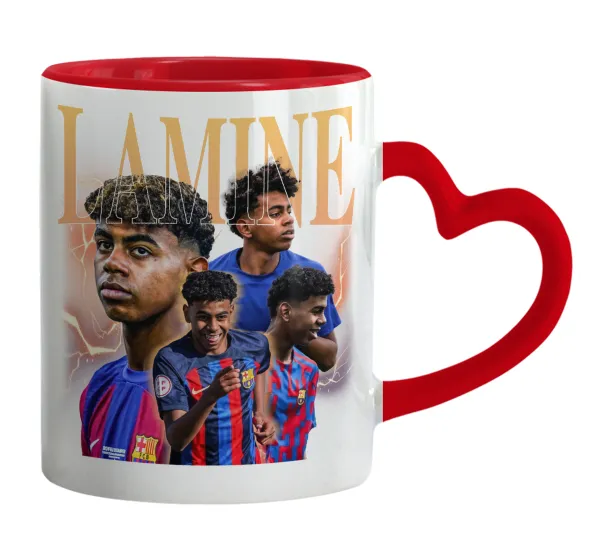 lamine yamal FCB — Κούπα καρδιά χερούλι κόκκινη, κεραμική, 330ml