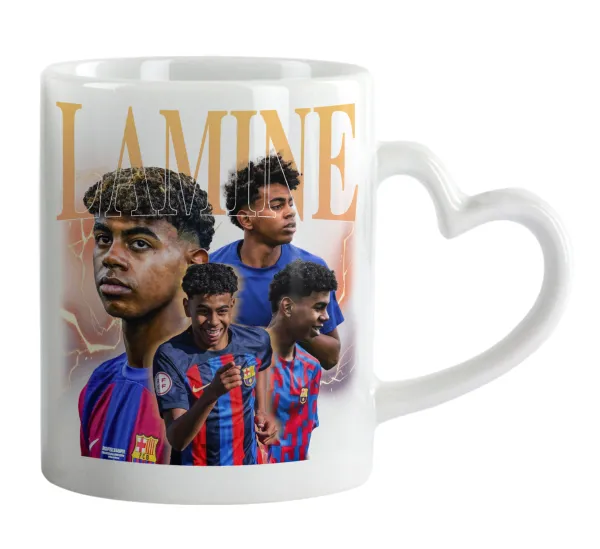 lamine yamal FCB — Κούπα καρδιά χερούλι λευκή, κεραμική, 330ml