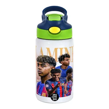 lamine yamal FCB, Παιδικό παγούρι θερμό, ανοξείδωτο, με καλαμάκι ασφαλείας, πράσινο/μπλε (350ml)
