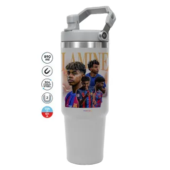 lamine yamal FCB, GREY color, 890ml (30oz) stainless Steel Tumbler with Handle