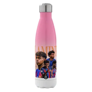 lamine yamal FCB, Metal mug thermos Pink/White (Stainless steel), double wall, 500ml