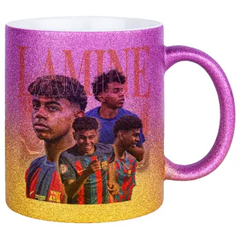lamine yamal FCB, Κούπα Χρυσή/Ροζ Glitter, κεραμική, 330ml