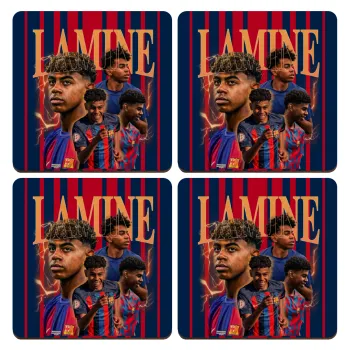 lamine yamal FCB, ΣΕΤ x4 Σουβέρ ξύλινα τετράγωνα plywood (9cm)