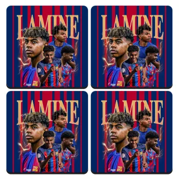 lamine yamal FCB, ΣΕΤ 4 Σουβέρ ξύλινα τετράγωνα (9cm)