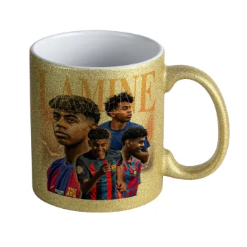 lamine yamal FCB, Κούπα Χρυσή Glitter που γυαλίζει, κεραμική, 330ml