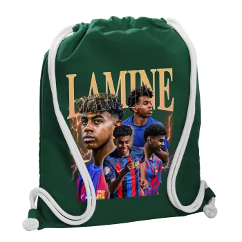lamine yamal FCB, Backpack pouch GYMBAG BOTTLE GREEN, with pocket (40x48cm) & thick white cords