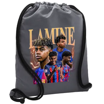 lamine yamal FCB, Backpack pouch GYMBAG GREY, with pocket (40x48cm) & thick cords