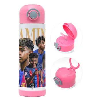 lamine yamal FCB, Παιδικό παγούρι θερμό, ανοξείδωτο, με καλαμάκι ασφαλείας, ΡΟΖ (500ml)