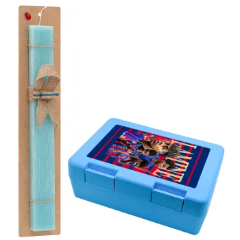 lamine yamal FCB, Πασχαλινή Λαμπάδα με παιδικό δοχείο κολατσιού ΓΑΛΑΖΙΟ & κερί αρωματικό πλακέ (30cm) (ΤΙΡΚΟΥΑΖ)