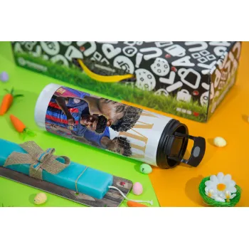 lamine yamal FCB, Easter candle,Travel Tumbler 2 Lids, with metal straw & cleaning brush & aromatic flat candle (30cm) (BLUE)