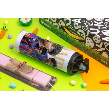 lamine yamal FCB, Πασχαλινή Λαμπάδα με Travel Tumbler θερμό με διπλό καπάκι (600ml, BPA free) & κερί αρωματικό πλακέ (30cm) (ΡΟΖ)