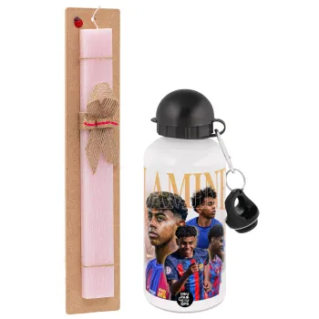 lamine yamal FCB, Easter Set, metallic aluminum bottle (500ml) & aromatic flat Easter candle (30cm) (PINK)