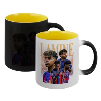 lamine yamal FCB, Κούπα Μαγική εσωτερικό κίτρινη, κεραμική 330ml που αλλάζει χρώμα με το ζεστό ρόφημα