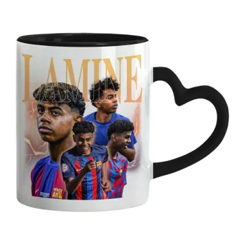 lamine yamal FCB, Κούπα καρδιά χερούλι μαύρη, κεραμική, 330ml