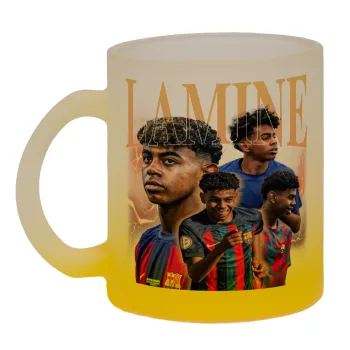 lamine yamal FCB, Κούπα γυάλινη δίχρωμη με βάση το κίτρινο ματ, 330ml