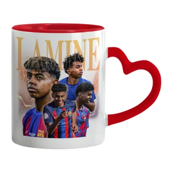 lamine yamal FCB, Κούπα καρδιά χερούλι κόκκινη, κεραμική, 330ml