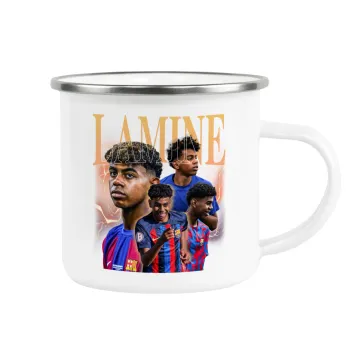 lamine yamal FCB, Metallic enamel cup white 360ml