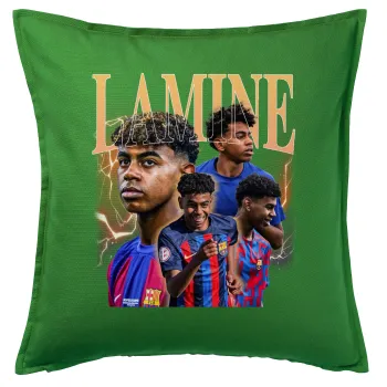 lamine yamal FCB, Μαξιλάρι καναπέ Πράσινο 100% βαμβάκι, περιέχεται το γέμισμα (50x50cm)