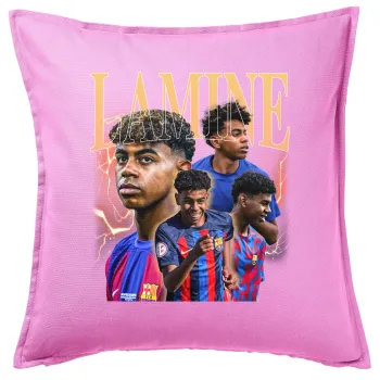 lamine yamal FCB, Μαξιλάρι καναπέ ΡΟΖ 100% βαμβάκι, περιέχεται το γέμισμα (50x50cm)