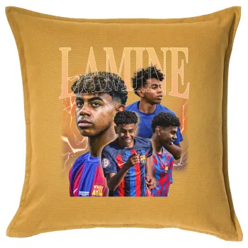 lamine yamal FCB, Μαξιλάρι καναπέ Κίτρινο 100% βαμβάκι, περιέχεται το γέμισμα (50x50cm)