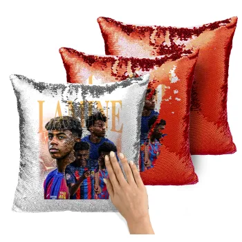 lamine yamal FCB, Μαξιλάρι καναπέ Μαγικό Κόκκινο με πούλιες 40x40cm περιέχεται το γέμισμα