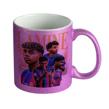 lamine yamal FCB, Κούπα Μωβ Glitter που γυαλίζει, κεραμική, 330ml