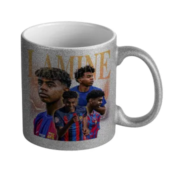 lamine yamal FCB, Κούπα Ασημένια Glitter που γυαλίζει, κεραμική, 330ml