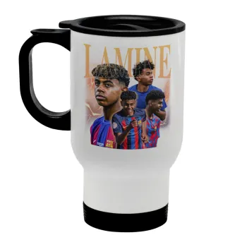 lamine yamal FCB, Stainless steel travel mug with lid, double wall white 450ml